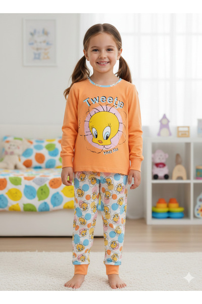 Tweety Kids Twety Printed Cotton Pajama Set