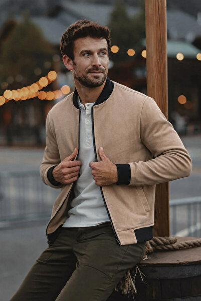 comstar Jachetă pentru bărbați, confortabilă, de bază, din piele intoarsa mar...