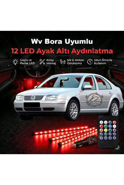 STS Oto Aksesuar Wv Bora Uyumlu RGB Ayak Altı LED 12 Led Kumandalı Müzik Duya...