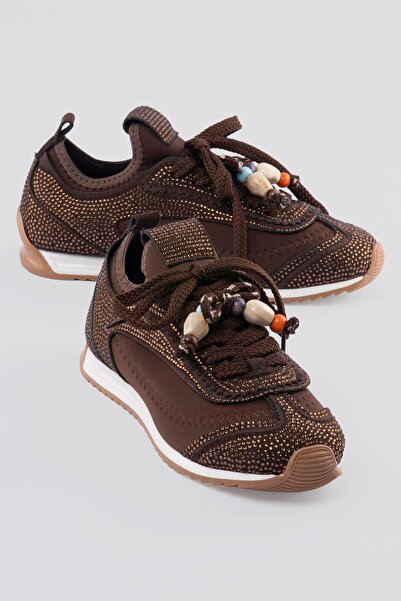 Mubiano Women's Sneaker Flat Sole Stone Bead Detailed Stretch Sports Shoes Zy...