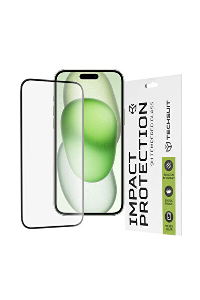 Techsuit 111D Full Glue Full Cover Glass Film for iPhone 15 Plus, Black
