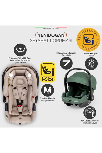 Elele Cabina Kabin Tipi Travel Sistem Bebek Arabası Yeşil