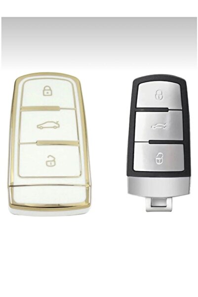 ÖZEN KEYS Smart White Gold Auto Key Remote Cover Case for Volkswagen Passat B...