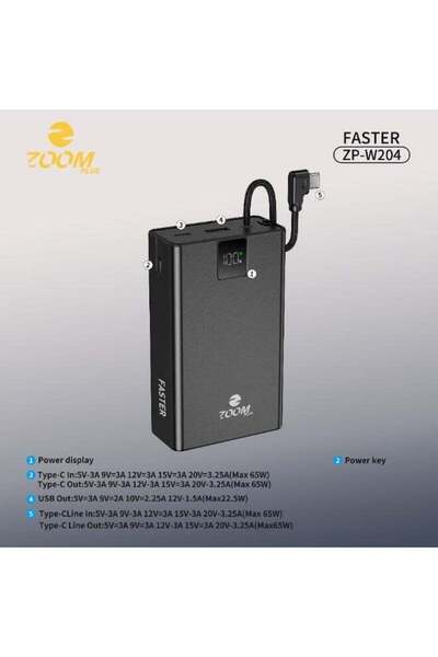 Zoom Plus FASTER ZP-W204 Power Bank 20000mAh | 65W PD Fast Charging | PD 65W ...
