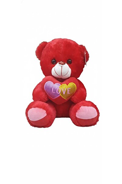 Generic A red cotton teddy bear holding a heart embroidered with the word "LOVE"