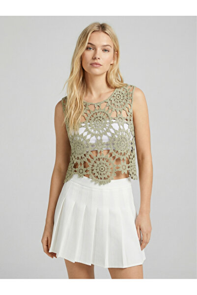 DM DİLAN MODA Women's Crochet Zero Sleeve Blouse