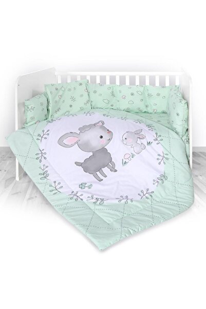 LORELLİ Set lenjerie pat 8 piese Lamb Green, 70x140 cm, bumbac ranforce