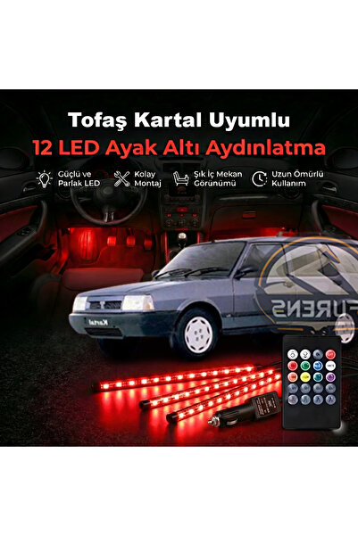 STS Oto Aksesuar Tofaş Kartal Uyumlu RGB Ayak Altı LED 12 Led Kumandalı Müzik...