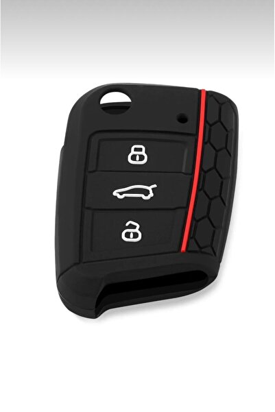 ÖZEN KEYS Black Red Striped Silicone Key Case Compatible with Volkswagen Golf...