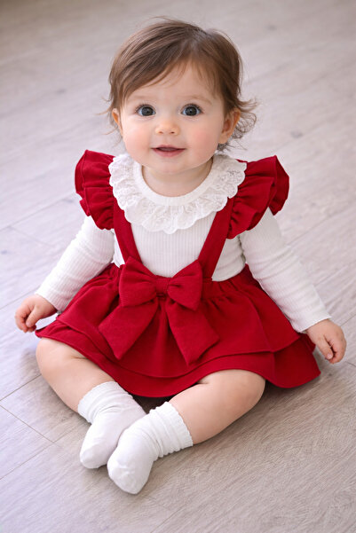 AKİ MODA KİDS Waffle kumaş badili kız bebek etek elbise 2li set