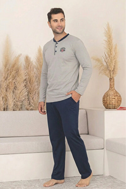 Farya Home Dreamy Cotton Pocketed Buttoned Collar Long Sleeve Knitted Men's P...