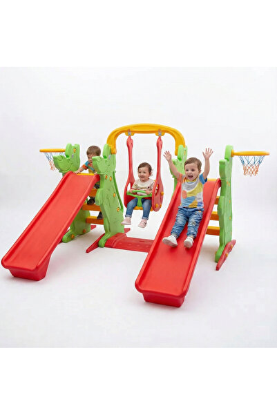 MUPARK Çift Kaydıraklı Salıncaklı Oyun Parkı Anaokulu Kreş Tipi 3'lü Set Devr...