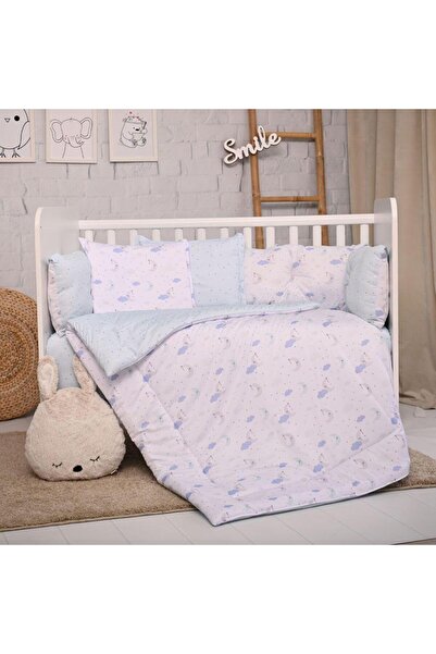 LORELLİ Set lenjerie pat 8 piese Moon & Stars Blue, 70x140 cm, bumbac ranforce