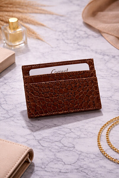 EVALIA Suport pentru carduri cu model crocodil, culoare cafenie