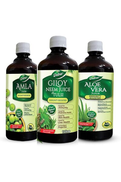 Dabur Giloy Neem Tulsi Juice - 1L + Amla Aloevera | Pure, Natural Ayurvedic J...