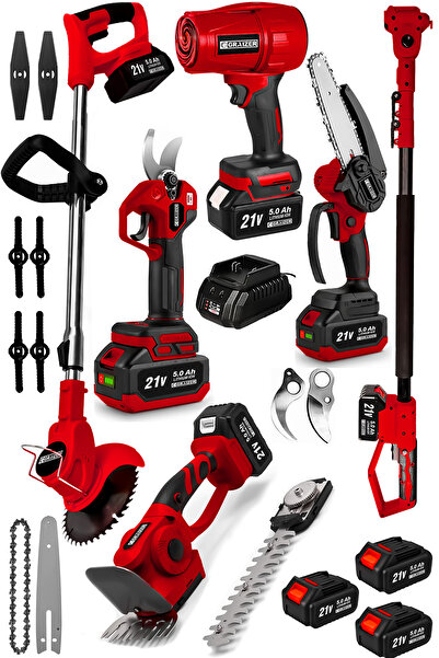 Graizer K 6 In 1 Akülü Bahçe Bakım Seti Hava Üfleme Çit Dal Budama Makası,Tes...