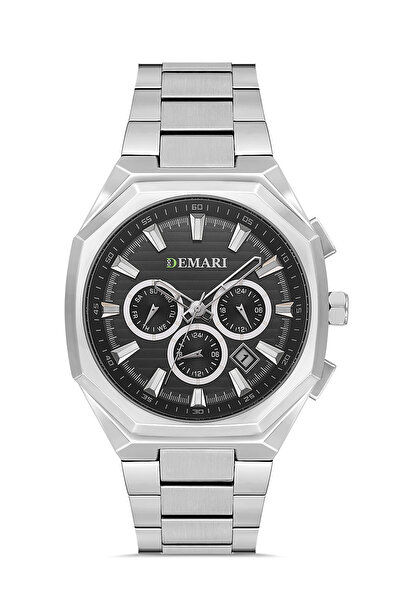 DEMARİ Men's Wristwatch Quartz - Silver Steel Band, Black Dial Cornered Case ...