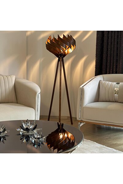 Ferisa Home Modern Ahşap Lambader Tripod Ayaklı Dekoratif Salon Lambası Bohem...