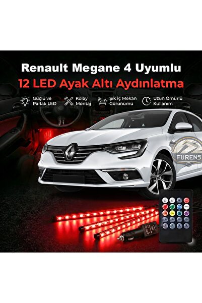 STS Oto Aksesuar Renault Megane 4 Uyumlu RGB Ayak Altı LED 12 Led Kumandalı M...