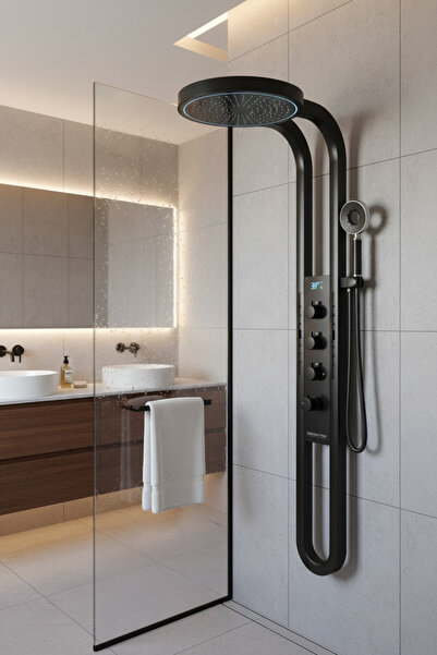 banyosepeti Siyah Duş Seti Özel Tasarım Relax Gösterge Panelli Masajlı Yağmur...