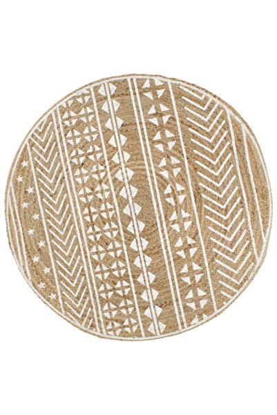 Concept Covor manual cu imprimeu alb, 150 cm, iută