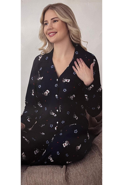 Kadın Uzun Kollu Penguen Desenli Süet Pijama Takımı
