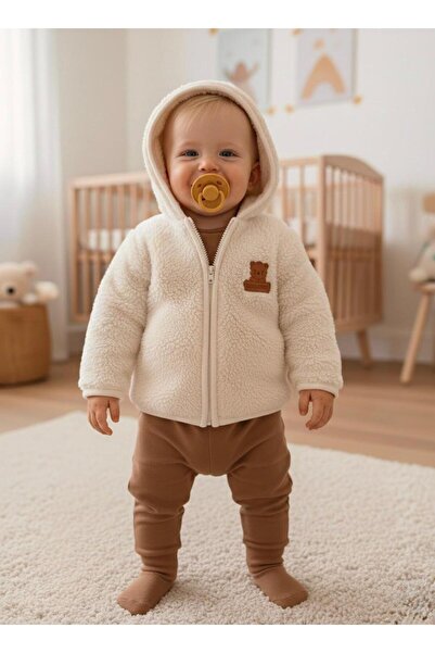 Lumos Trade Baby Welsoft Plush Hooded Cardigan Cream Beige – Soft Winter Baby...