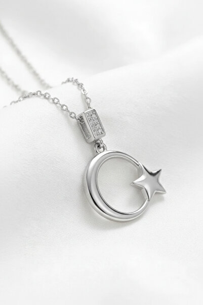 özgül takı ve tasarım Moon Star Model Silver Color Stainless Steel Women's Ne...