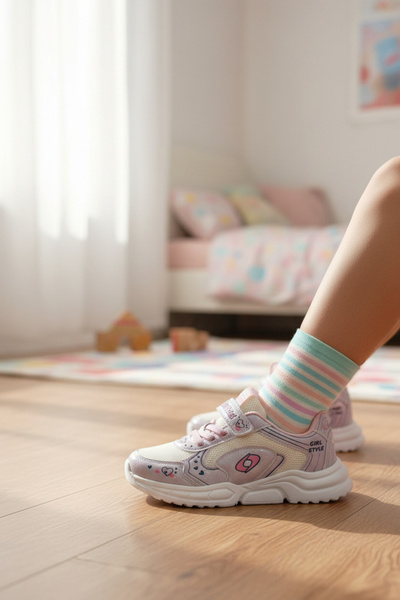 enoch حذاء رياضي للأطفال من إينوخ بتفاصيل على شكل قلب ونمط مع شريط فيلكرو