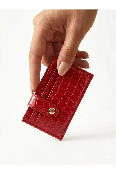 PurpleART Women's Snap Fastener Shiny Crocodile Patterned Faux Leather Card H...