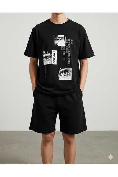 PENTHİLUS Anime Printed Top-Bottom Set - Men's T-Shirt and Shorts Two-Piece Set