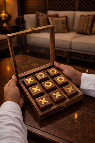 WOOD لعبة صندوق إكس أو الهندية فاخرة مصنوعه من الخشب الطبيعي – لمسة فخامة ودي...