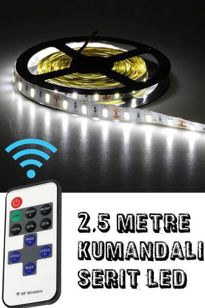 Sanctum 2,5 Metre Kumandalı Şerit Led Beyaz 12V Adaptörlü