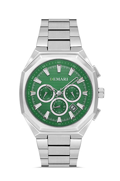 DEMARİ Men's Wristwatch Quartz - Silver Steel Band, Green Dial Cornered Case ...