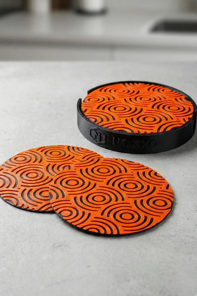 N NOXXO مجموعة من 6 قواعد أكواب عصرية بنمط هندسي مقاومة للحرارة مع حامل خاص -...