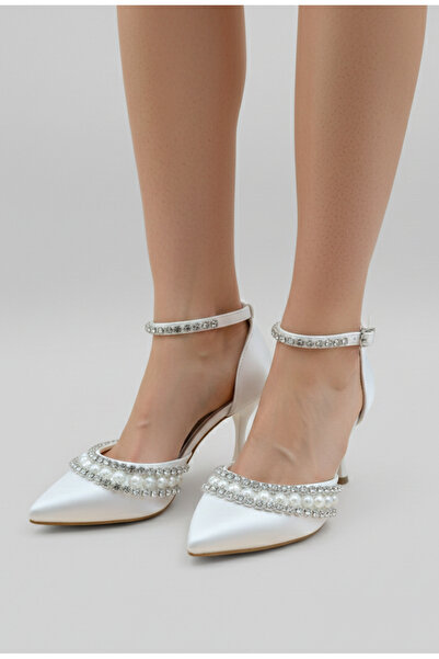 ŞAH Stone Embellished 7cm Wedding Dress Wedding Evening Dress Shoes with Pearls