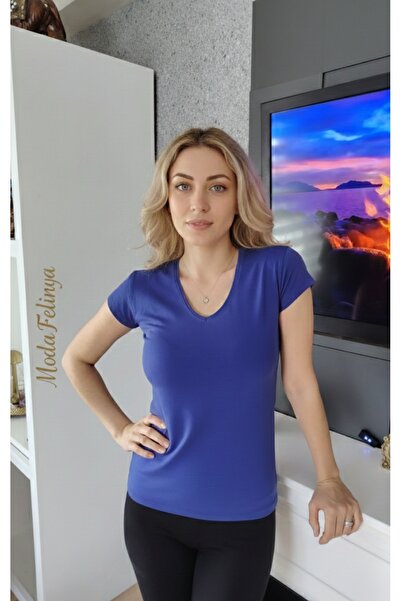 moda felinya Women's Short Sleeve V-Neck Blue-Purple Color Bodysuit