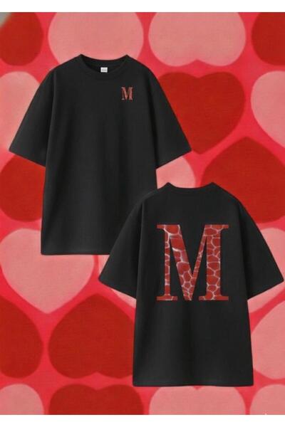 playwear Tricou oversize cu imprimeu pe spate cu litera M și imprimeu pe piep...