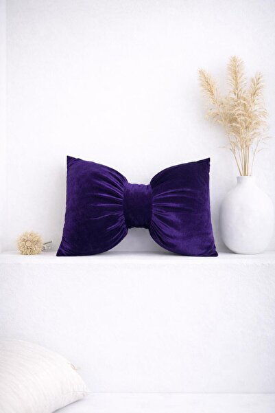 Purple Velvet Bow Design Decorative Pillow