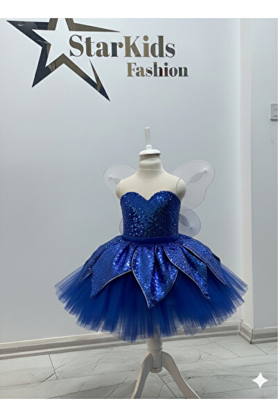 Star Kids Kız Çocuk Saks Mavisi Tinker Bell Kostüm, Kız Çocuk Peri Kostümü,Ka...