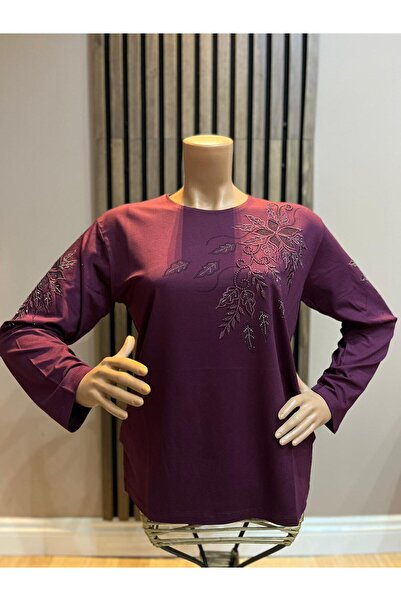 AKMAVİ Women's Middle Age and Above Viscose Floral Pattern Stone Embroidered ...