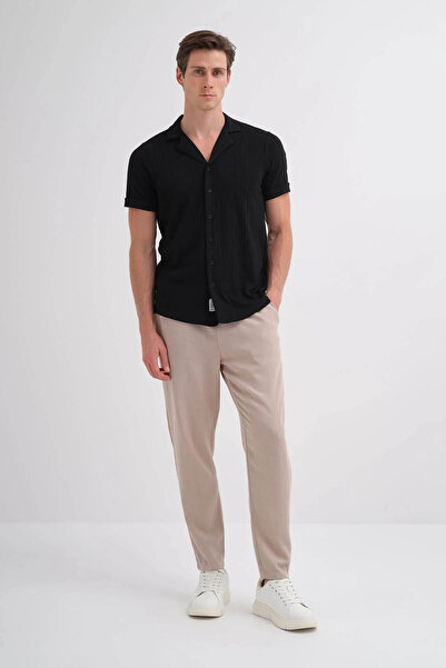 Cazador Regular Fit Knitted Black Men's Shirt 20410