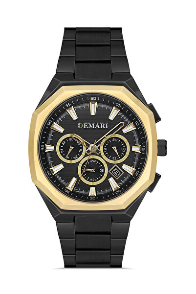 DEMARİ Men's Quartz Wristwatch – Black Steel Band, Black Dial, Cornered Case ...