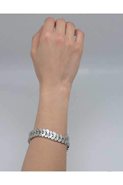 Shine Çelik Takı&Aksesuar Yaprak Desenli Kelepçe Çelik Bileklik