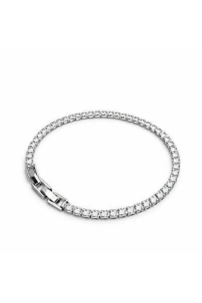 NO BRAND Silver tennis bracelet with 2mm zirconia, white gold plated, adjusta...