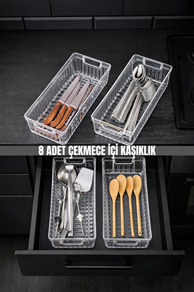 Metsar Home 8-Piece Transparent Kitchen Drawer Organizer – Spoon Fork Knife O...