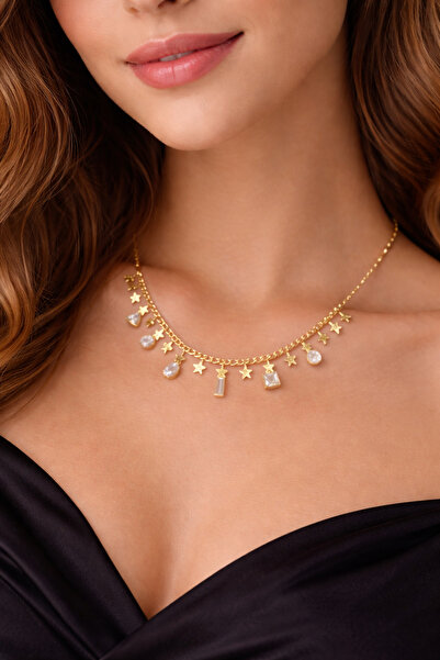 Zeraf Takı Zeraf Altın Renk Yıldız Figürlü Zİrkon Taşlı Charm Kadın Kolye