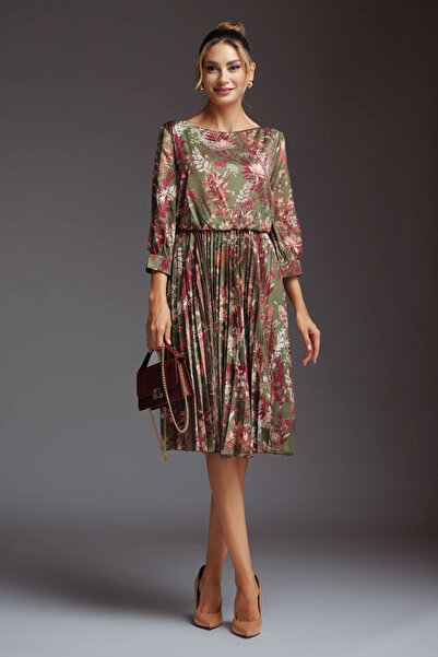 Ejolie Hanna green satin dress with Printed