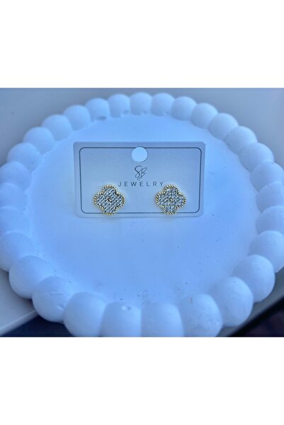 Nilonya Aksesuar 14K Altın Kaplama Minimal Gold Yonca Küpe