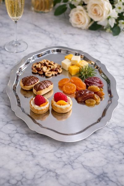 CieS 6-Piece Silver Luxury Stainless Oval Coffee and Presentation Tray